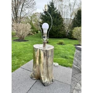 Unique Vintage Hand Made Driftwood Solid Tree Trunk Table Lamp 27” Gold Gilded